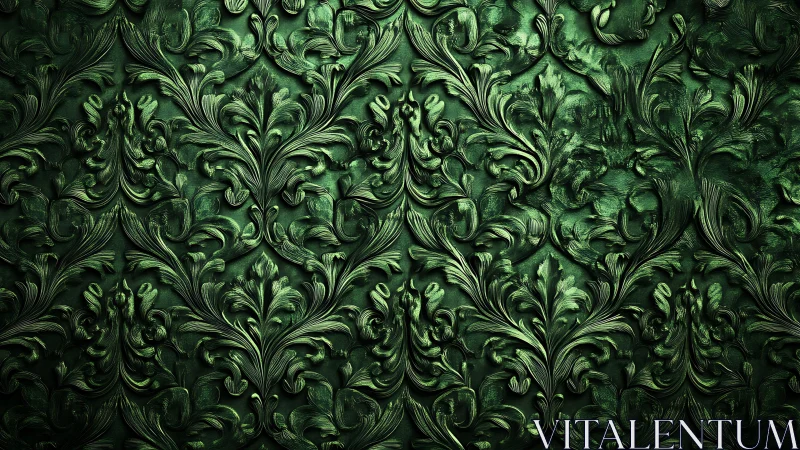 Lush emerald floral pattern with softly carved textures.