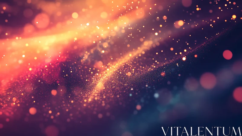 Radiant bokeh particles drift through a glowing cosmic haze