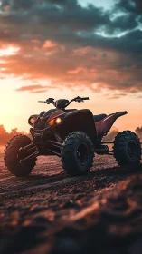 Rugged ATV stands ready for off road adventure at sunset