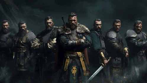 Medieval warrior commanders in heavy lamellar and fur armor