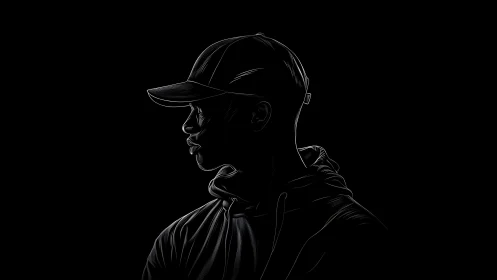 Side-lit hoodie silhouette listens quietly to the dark