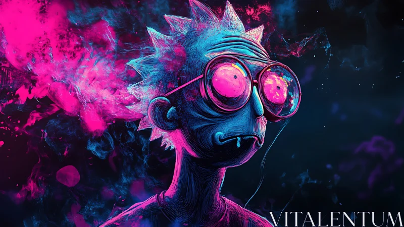 Neon daydreamer drifts through glitchy cosmic fumes.