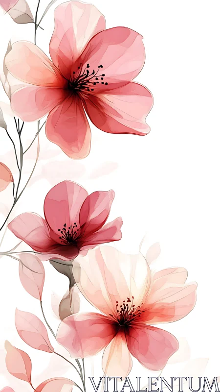 Translucent Petals in Gradient Blush: Modern Floral Illustration.