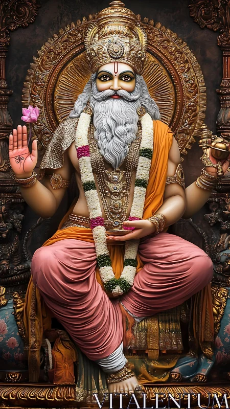 Divine bearded deity in ornate golden throne with lotus iconography.