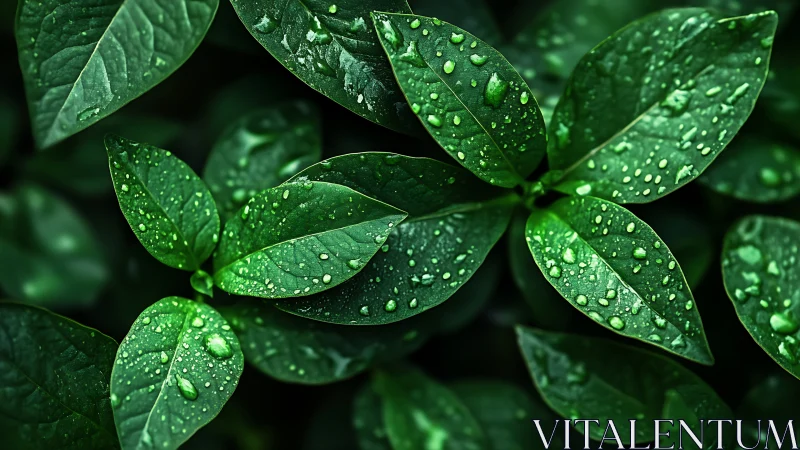 Rain-kissed emerald leaves sparkling in secret garden hush.