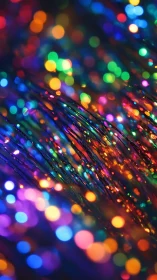 Shimmering strands of rainbow bokeh lights in motion.