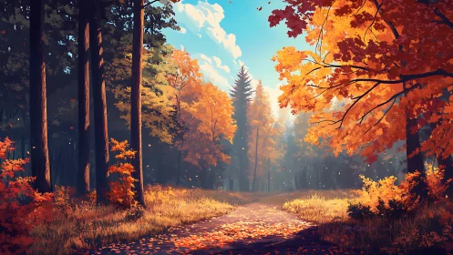 Computational autumn forest with tonal depth and chromatic luminescence.