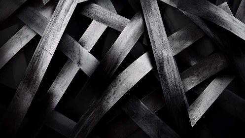 Interwoven Wooden Planks in Dramatic Monochrome Abstract Style.