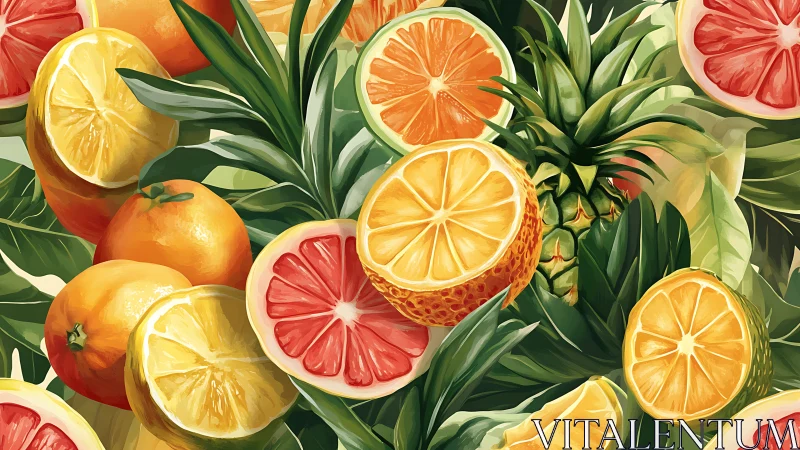 Juicy citrus fruits surround a lush pineapple centerpiece.