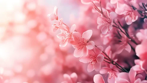 Pink flowering branches display clustered blooms in soft focus depth