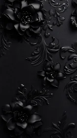 Monochromatic bas-relief floral composition with sculptural ornamental elements and dimensional surf