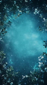 Nocturnal teal nebula backdrop with vignette floral frame