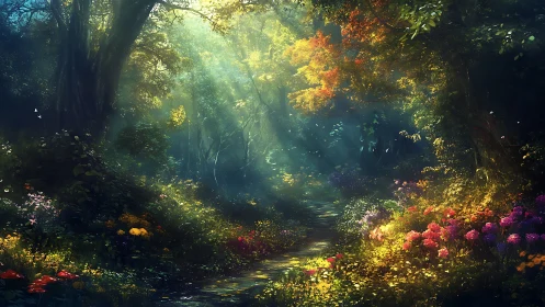 Enchanted Garden Path Through Golden Light.