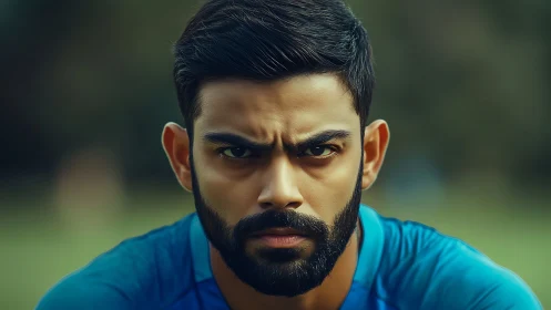 Intense male portrait rendered in high-contrast photorealism