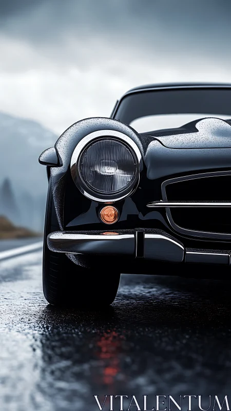 Photorealistic close-up of vintage sports car front fascia.