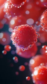 Bubbled crimson orbs drifting through neon-fizz twilight.