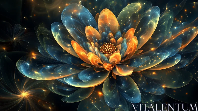 Luminous fractal lotus blooms with radiant cosmic petals.