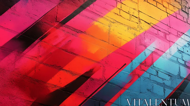 Bold diagonal neon graffiti on urban brick wall surface.