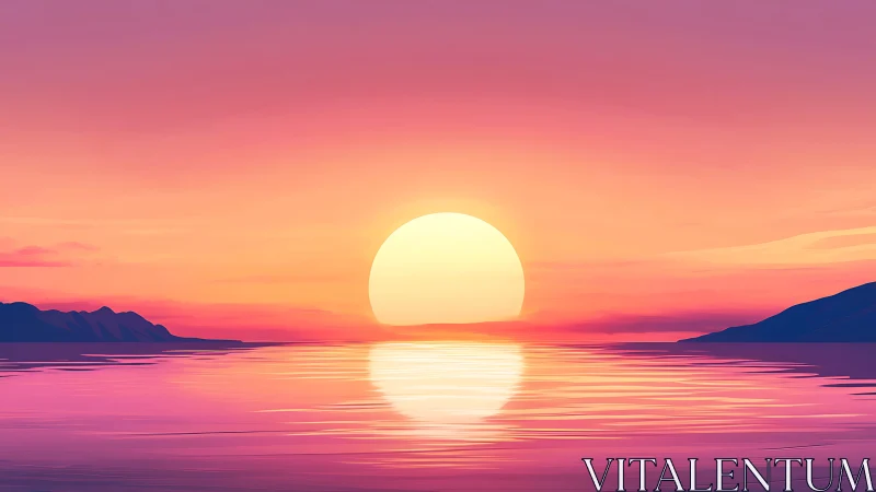 Radiant pastel sunset sinks over calm reflective ocean horizon