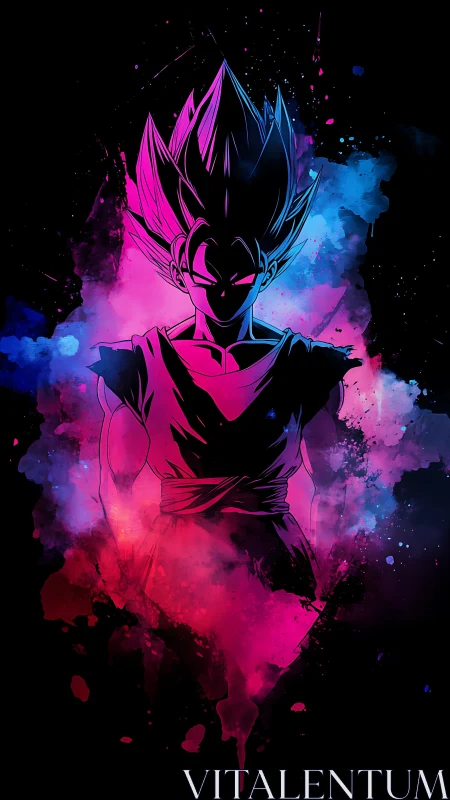 High-contrast cel-shaded warrior framed by neon vapor clouds