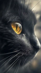 Black Cat with Golden Eyes. Intense Feline Portrait.