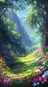 Mountain Valley Garden Sanctuary Bathed in Golden Sunlight