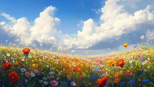 Cloud-drift chorus above a wildflower daydream meadow.