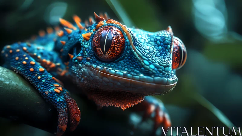 Bioluminescent blue tree frog macro in cinematic rainforest.
