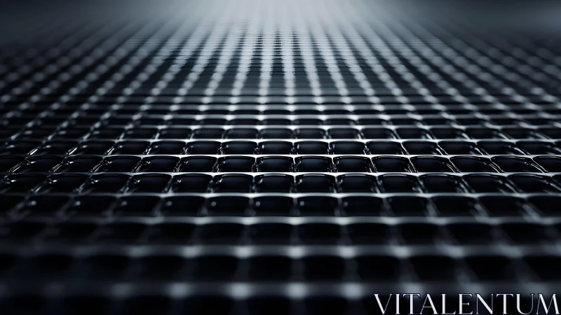 Futuristic metallic grid surface with reflective lighting effect.
