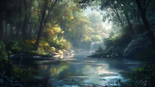 Enchanted River Sanctuary Where Light Dances Through Ancient Trees