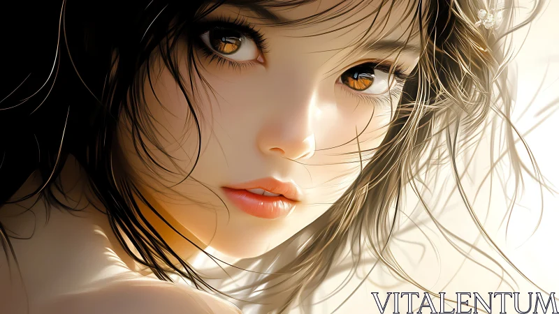 Soft sunlight lingers over a wistful anime girl portrait