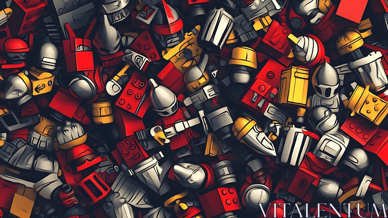 LEGO style knight and robot minifigure pile fills image frame