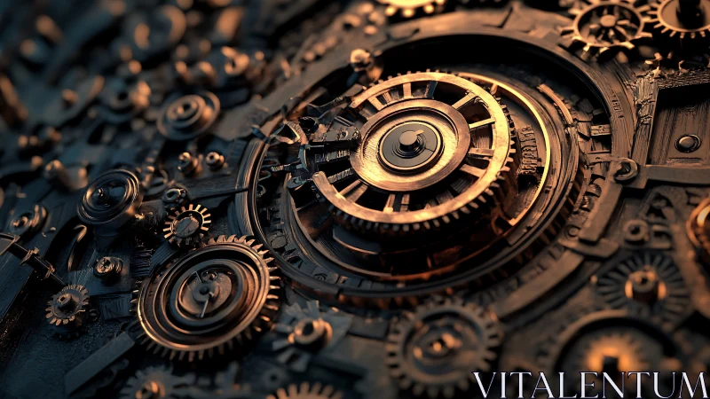 Steampunk clockwork engine with glowing copper cogs.