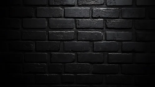 Moody black brick wall with glossy low key lighting texture.
