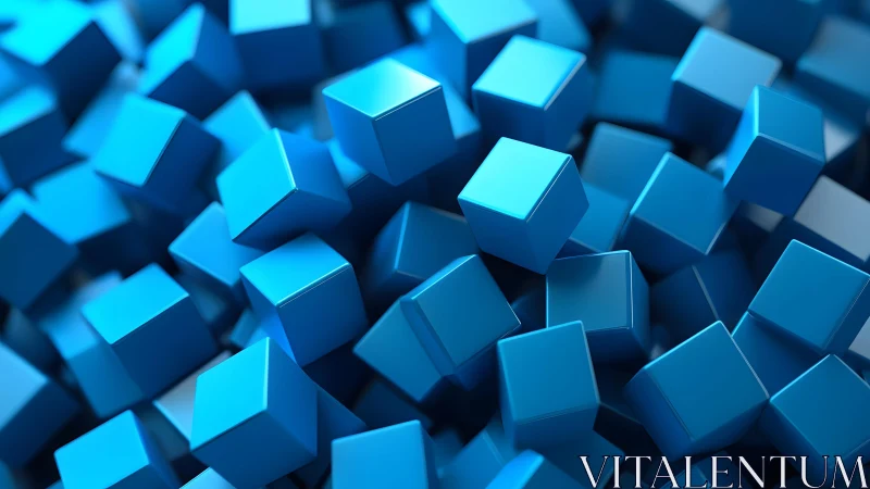 Dense cluster of glossy blue cubes in abstract space.
