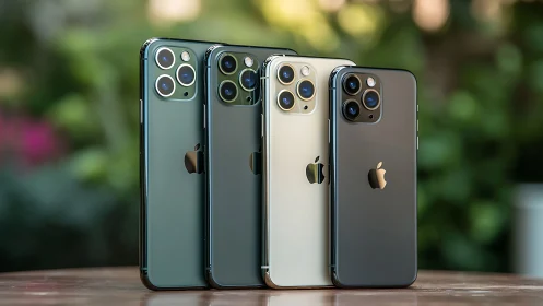 Elegant iPhones standing together in sleek modern colors.