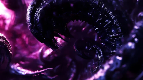 Bioluminescent tentacular vortex in high-contrast macro focus.