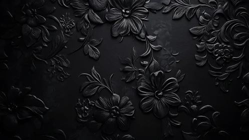 Monochromatic relief floral pattern on textured surface.