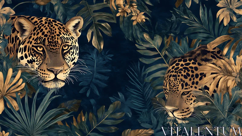 Leopards Rest Among Golden Tropical Foliage Night