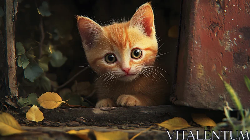 Copper Whisker Awaits: Kitten's Shadowed Curiosity Blooms.