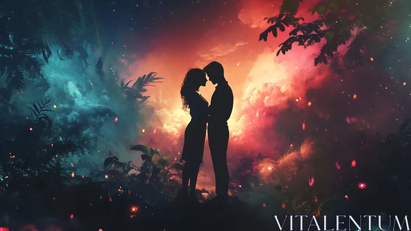 Silhouette Lovers Ignite in Technicolor Wilderness.