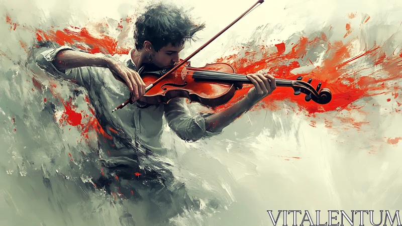 Male violinist in abstract brushstroke environment study.