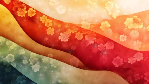 Flowing floral ribbons glow in warm gradient harmony