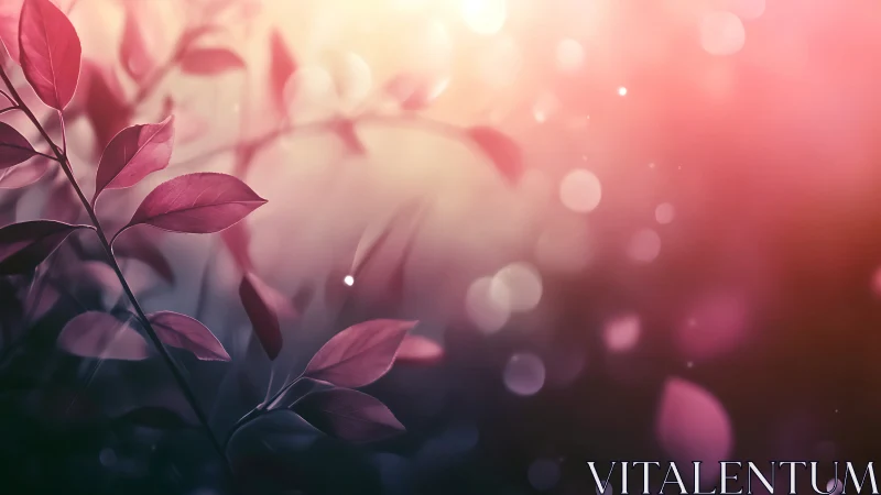 Pink leaves in soft bokeh light with gentle blur effect.