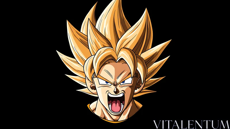 Spiky-haired anime character head is shown on black background