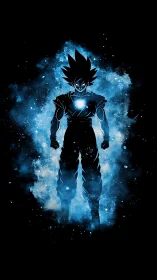 Cosmic warrior ignites a blue nebula of crackling power.