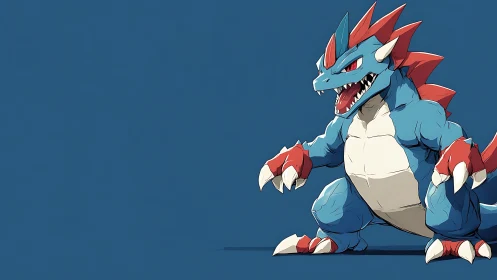 Dragon-like creature on blue minimal background.