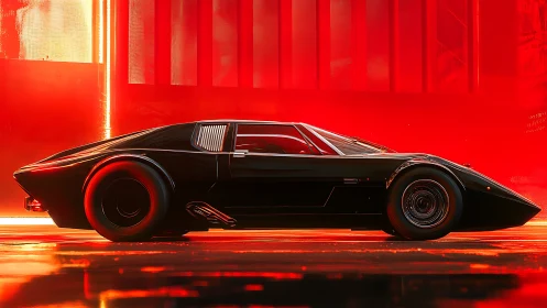 Neon inferno supercar idling in a molten-red streetdream.