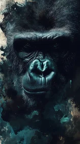 Brooding gorilla portrait in moody teal chiaroscuro style.