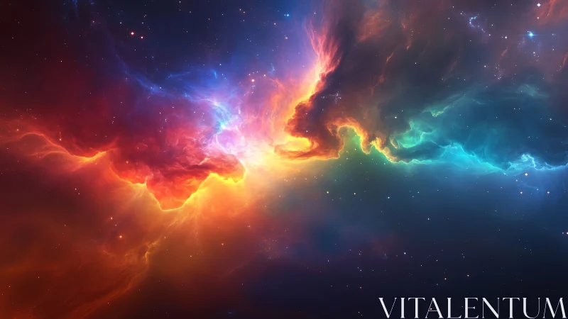 Digital nebula panorama with luminous chromatic gradient field.